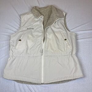 Columbia Reversible Fleece Vest Women's XL Cream Tan Full Zip Puffer Pockets